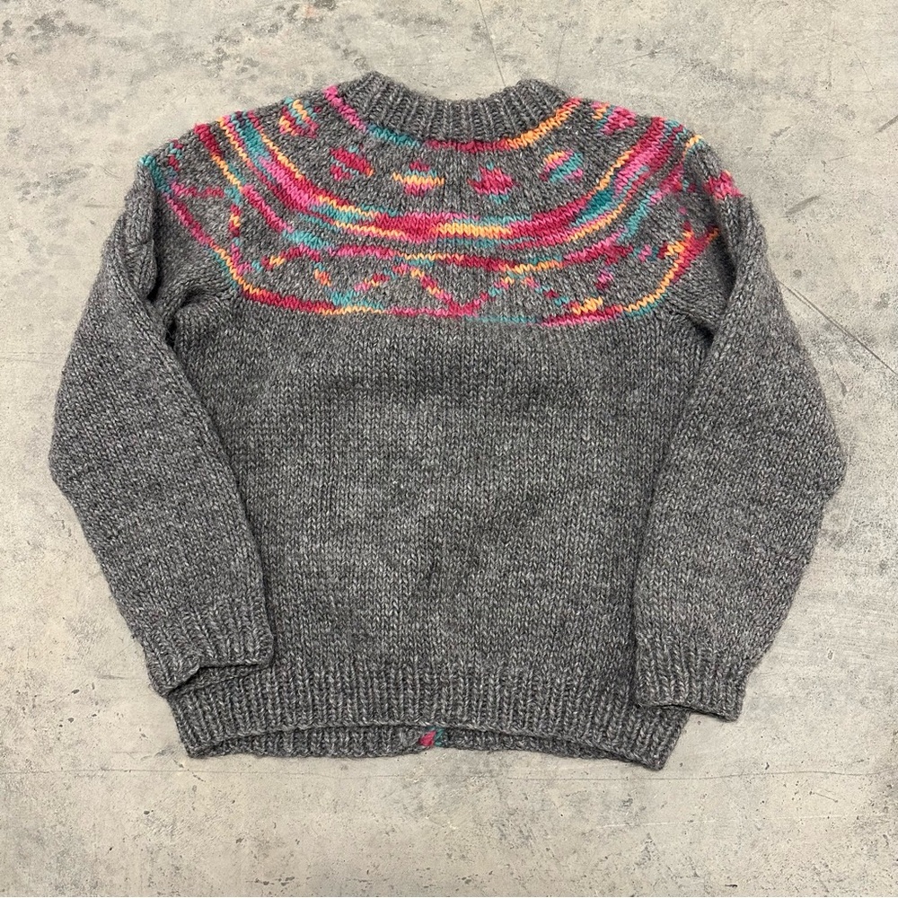 Vintage Hand Knit Icelandic Wool Sweater Sherbet Rainbow Fair Isle Cardigan - Picture 9 of 9